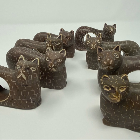 Vintage Sandstone Hand Carved Napkin Rings Set of 8 Made in Kenya - Picture 3 of 9